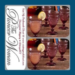 🦋 New Pioneer Woman Adeline 12-Ounce Footed Glass Goblets, Set of 8, Plum